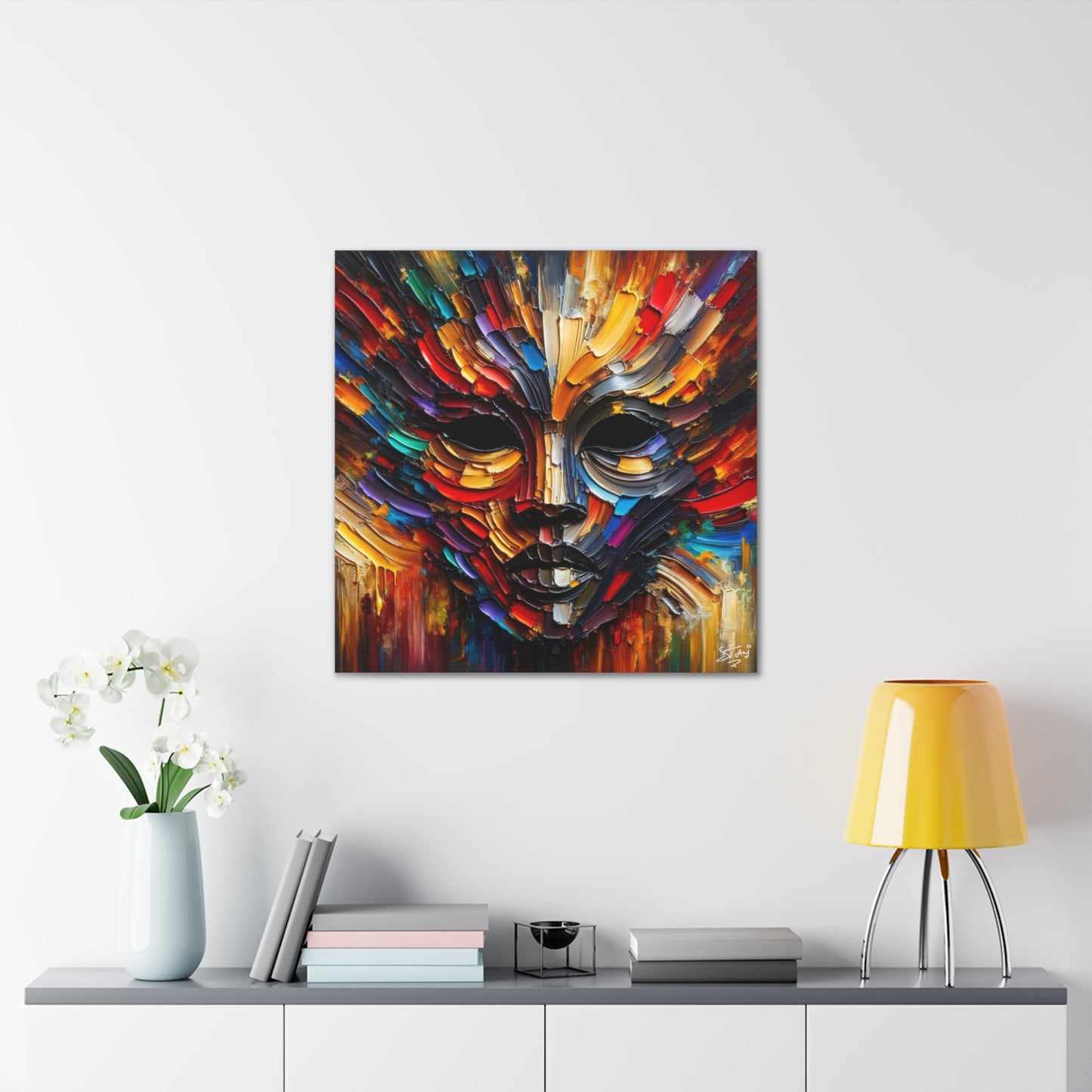 Art Print, Afro-Caribbean Mask, Oil Finish, Carnival,  West Indian Ethnicity, Cultural, Heritage, Semi-Abstract, Canvas Gallery Wrap