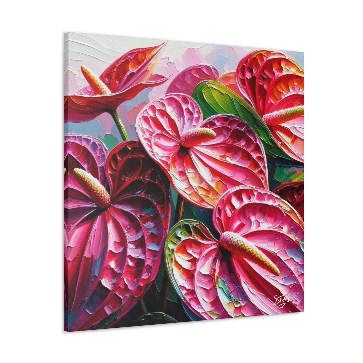 Art Print of Anthurium Flowers, Oil Finish, West Indian Art, Canvas Gallery Wraps