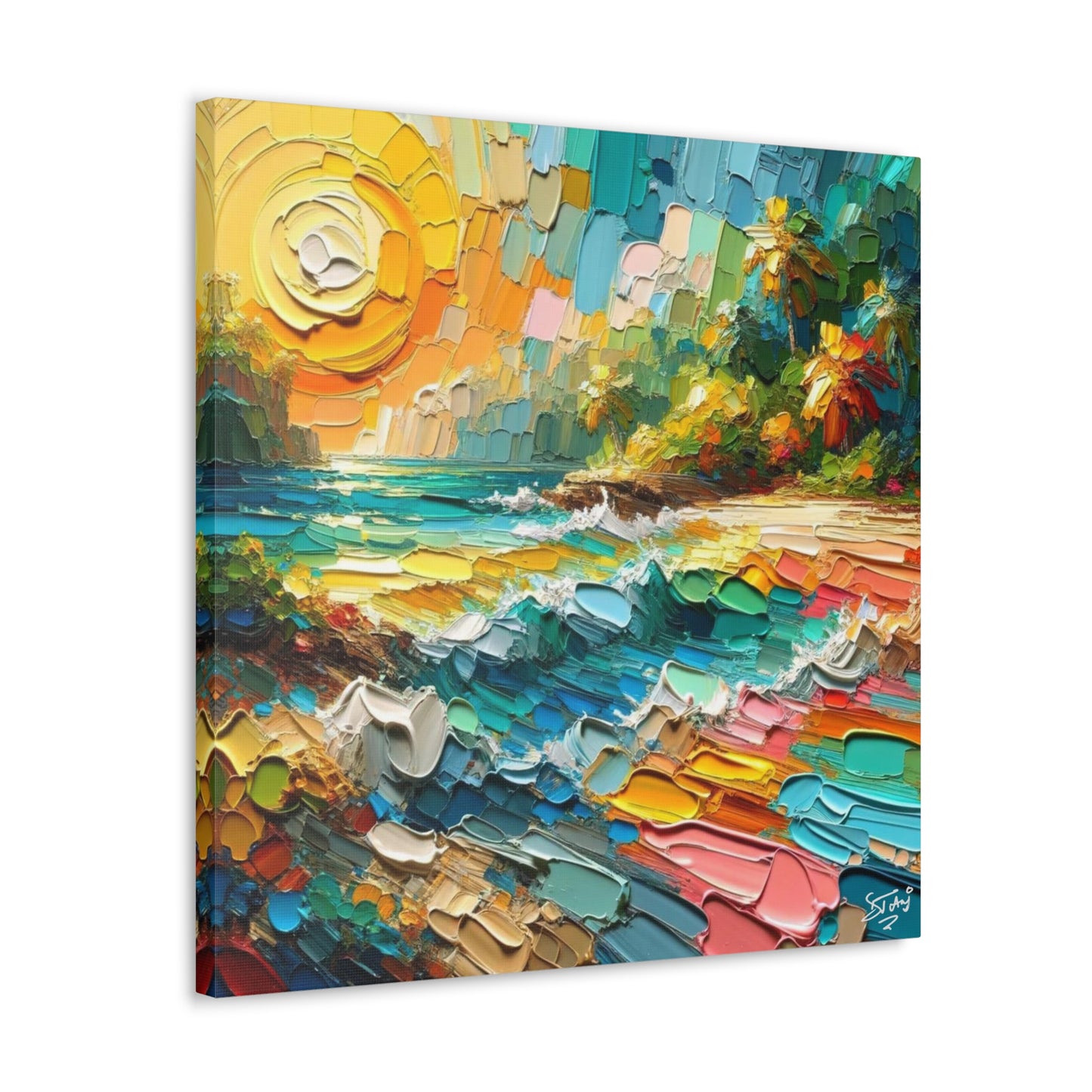 Art Print of Caribbean Beach Scene, Abstract, Oil Painting, West Indian Art, Canvas Gallery Wraps