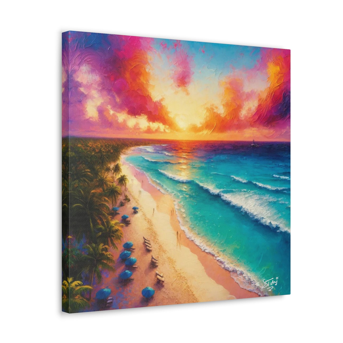 Art Print of Caribbean Beach Sunset, Oil Painting, West Indian Art, Canvas Gallery Wraps