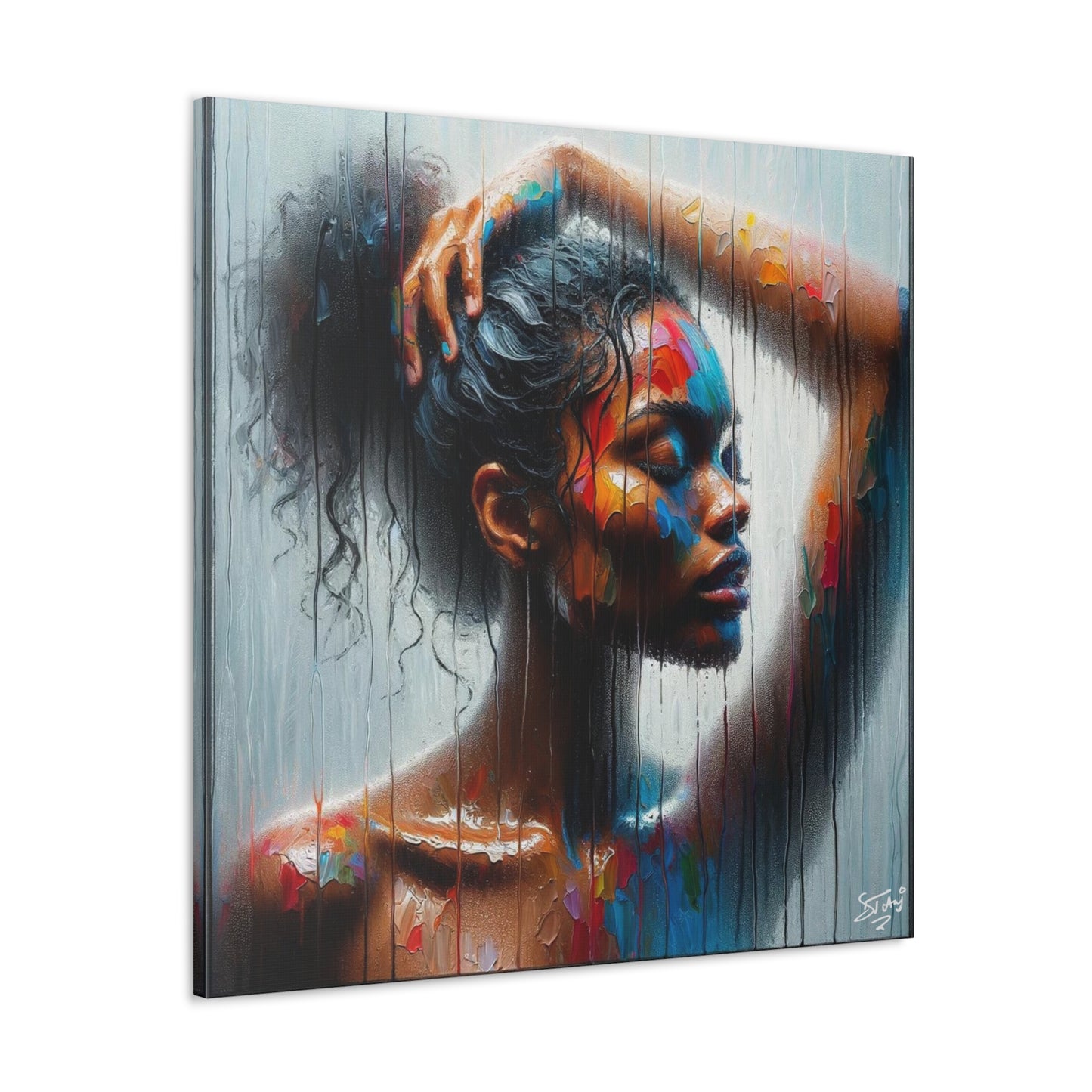 Art Print, Afro-Caribbean Woman in Sauna, Oil Finish, West Indian Ethnicity, Cultural, Heritage, Semi-Abstract, Canvas Gallery Wrap