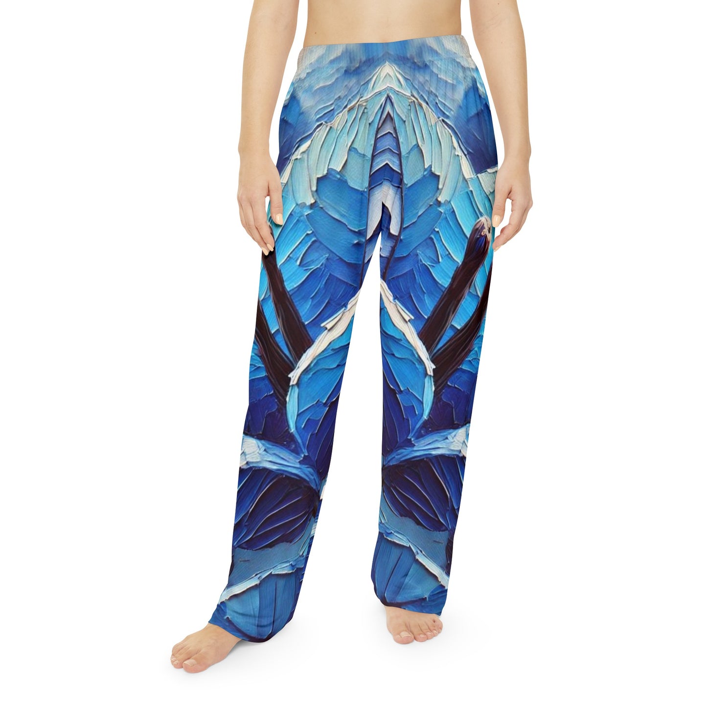 Women's Brushed Polyester Lounge Pants (AOP) Blue Floral Print