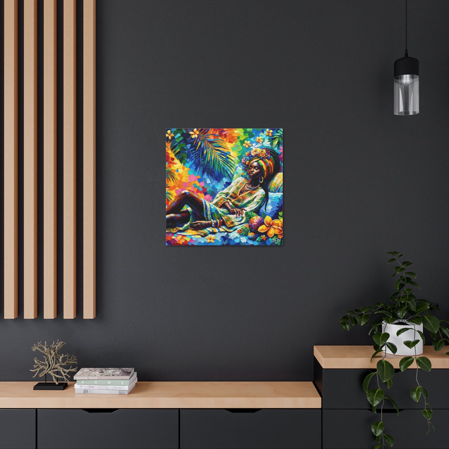 Art Print, Afro-Caribbean Woman, "Taking a Siesta" Oil Finish, West Indian Ethnicity, Cultural, Heritage, Abstract, Canvas Gallery Wrap