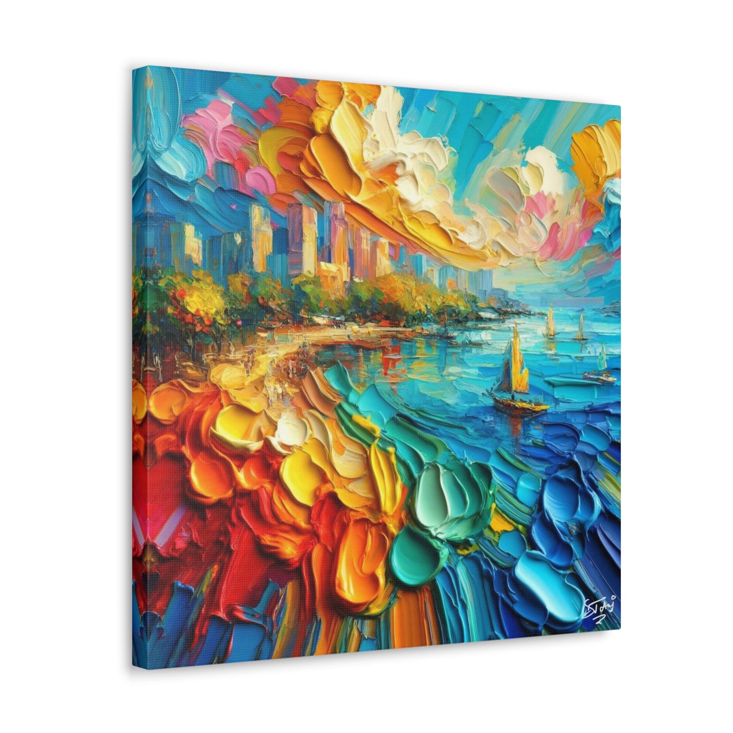 Art Print of Caribbean Beach Scene, Abstract, Oil Painting, West Indian Art, Canvas Gallery Wraps