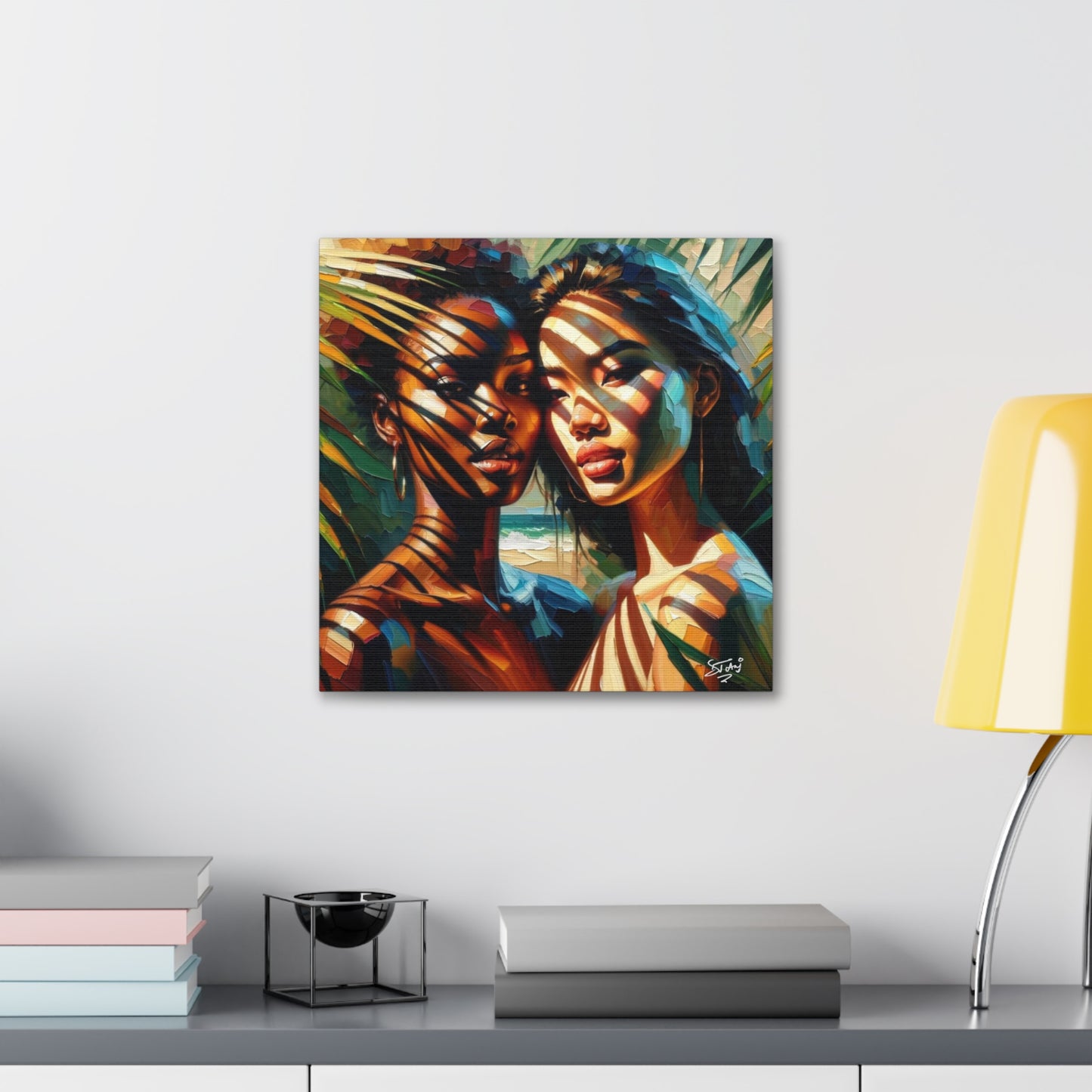 Art Print, Caribbean Women, "In the Shade" Oil Finish, West Indian Ethnicity, Cultural, Heritage, Canvas Gallery Wrap