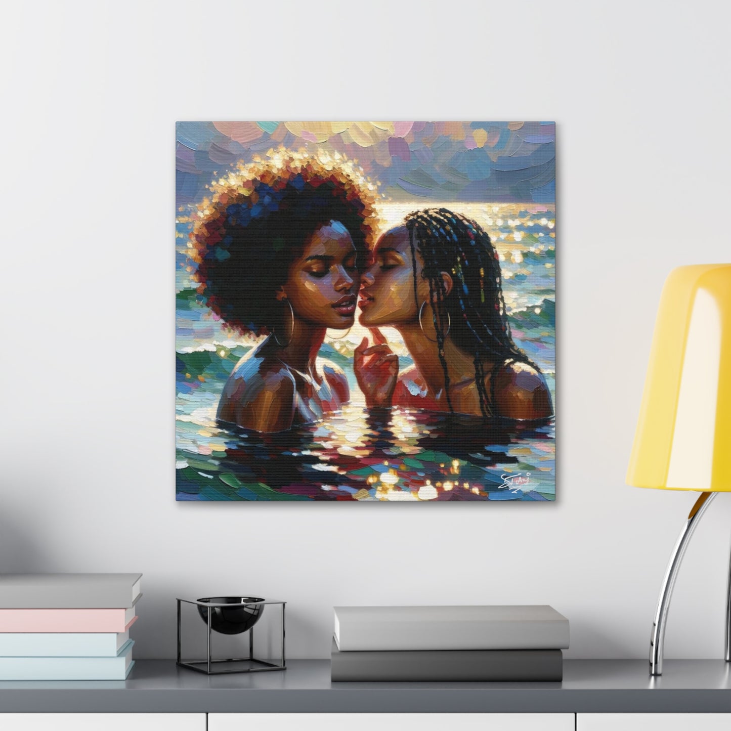 Art Print, Caribbean Couple, "No Boundaries" Semi-Abstract Oil Finish, West Indian Ethnicity, Cultural, Heritage, Abstract, Canvas Gallery Wrap