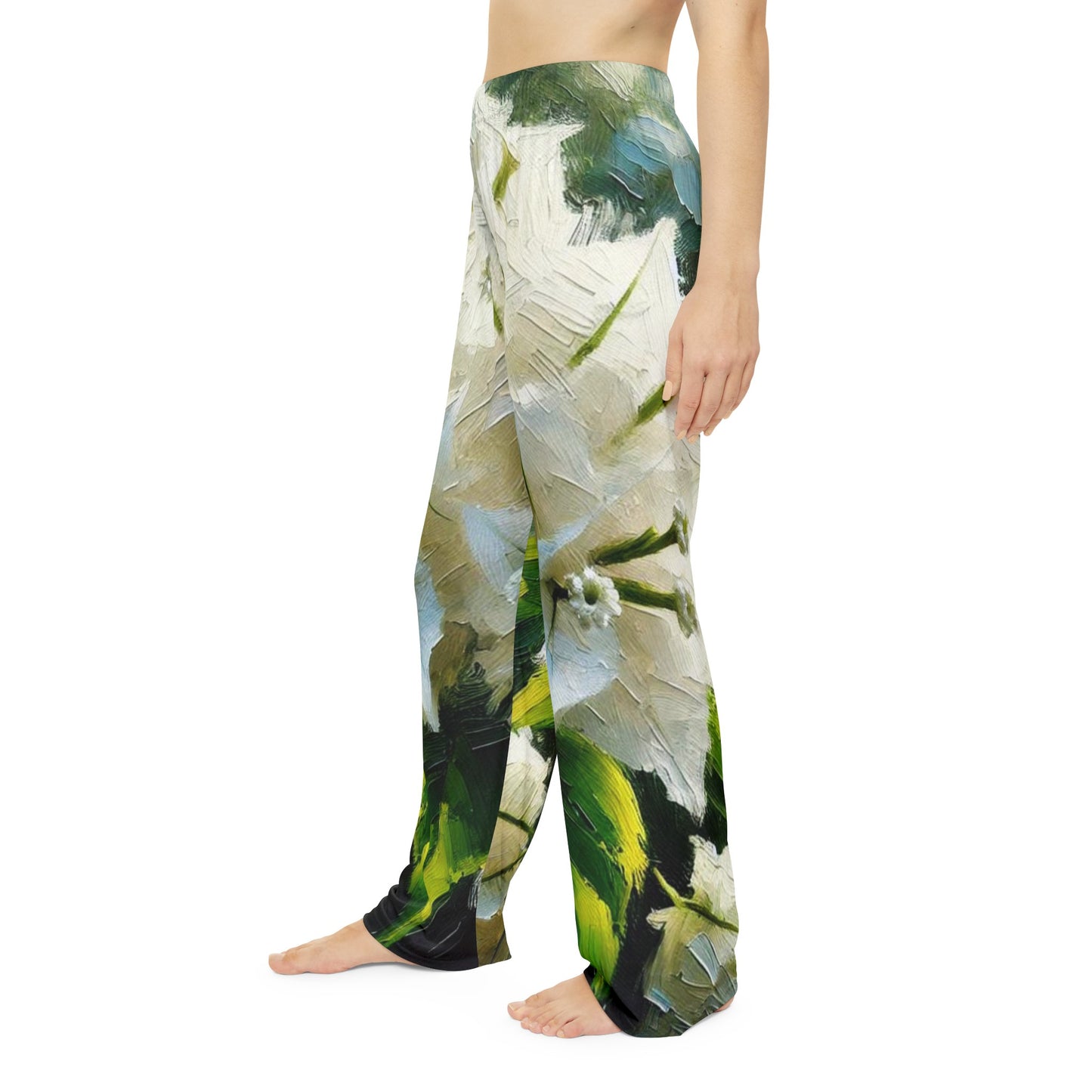 Women's Brushed Polyester Lounge Pants (AOP) White Floral Print