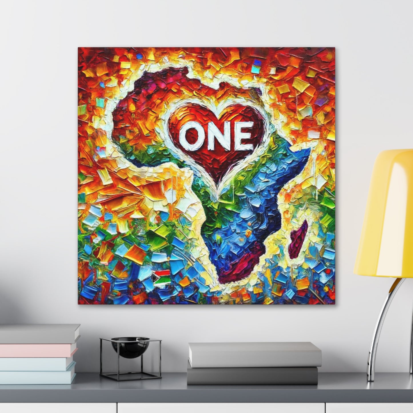 Art Print, "One Love" Oil Finish, Abstract, African Unity, Ethnicity, Cultural, Heritage, Semi-Abstract, Canvas Gallery Wrap