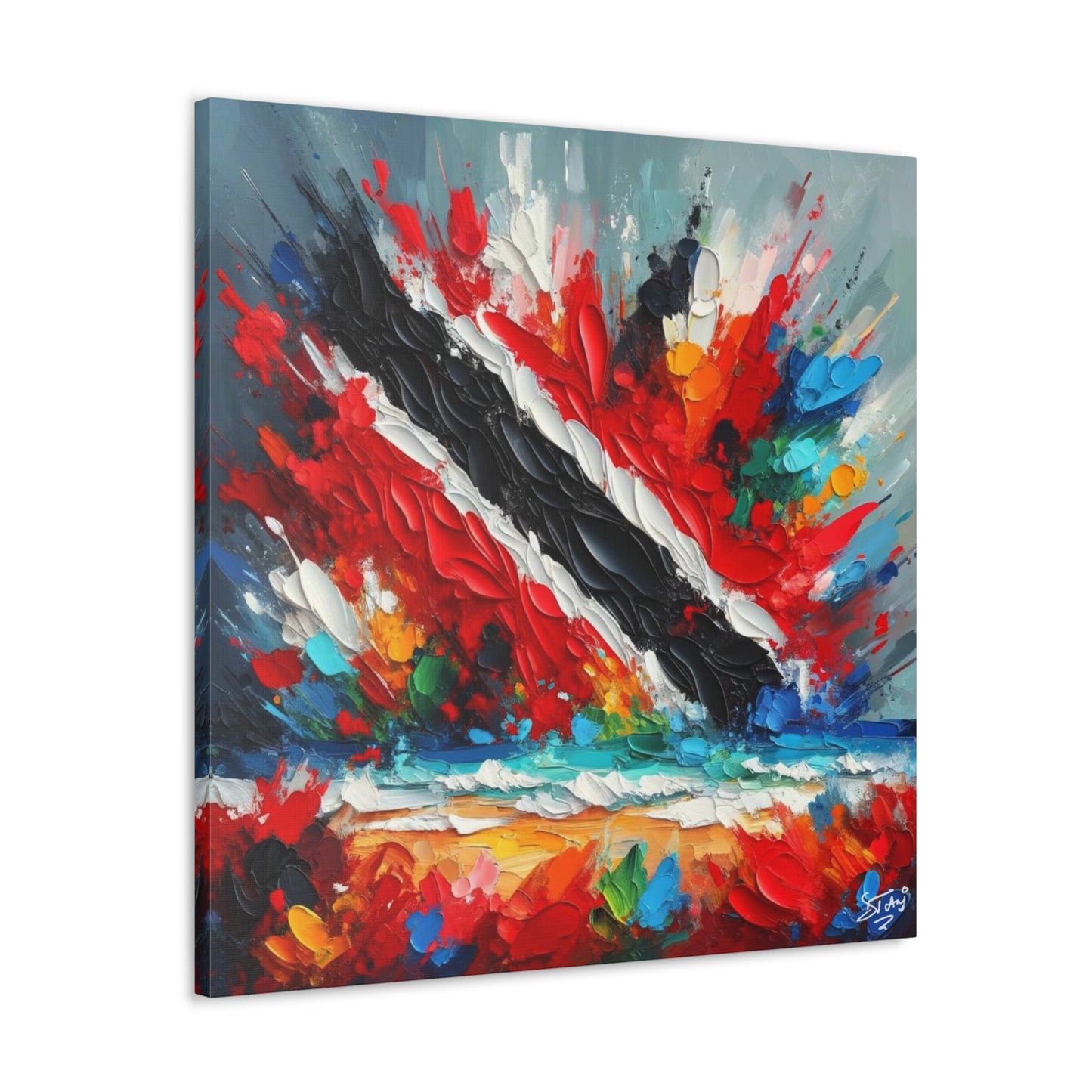 Art Print, Trinidad Abstract Scene, Oil Finish, Unity, One Love, Semi-Abstract, Canvas Gallery Wrap