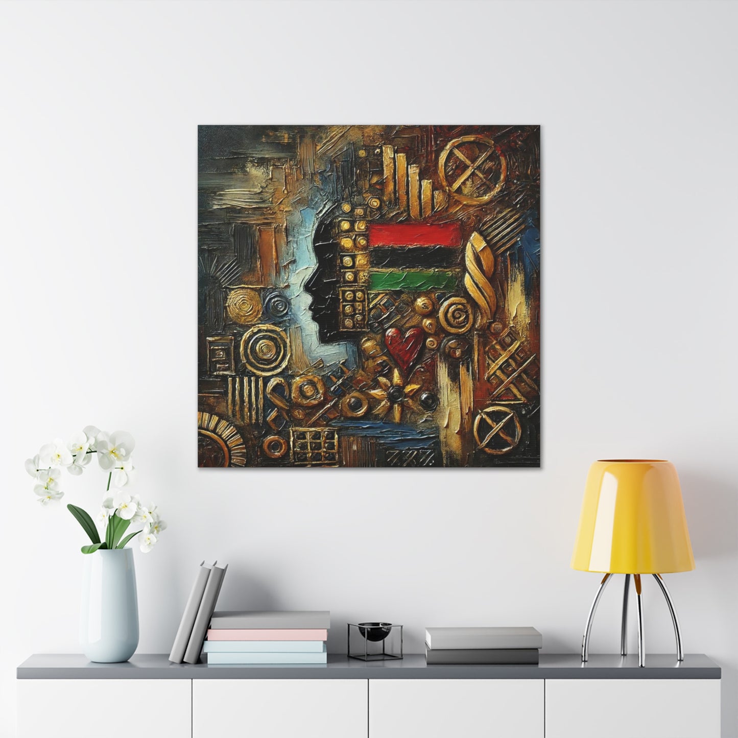 Art Print, African Print, Black Power, African Mask, Abstract Oil Finish, Unity, One Love, Canvas Gallery Wrap