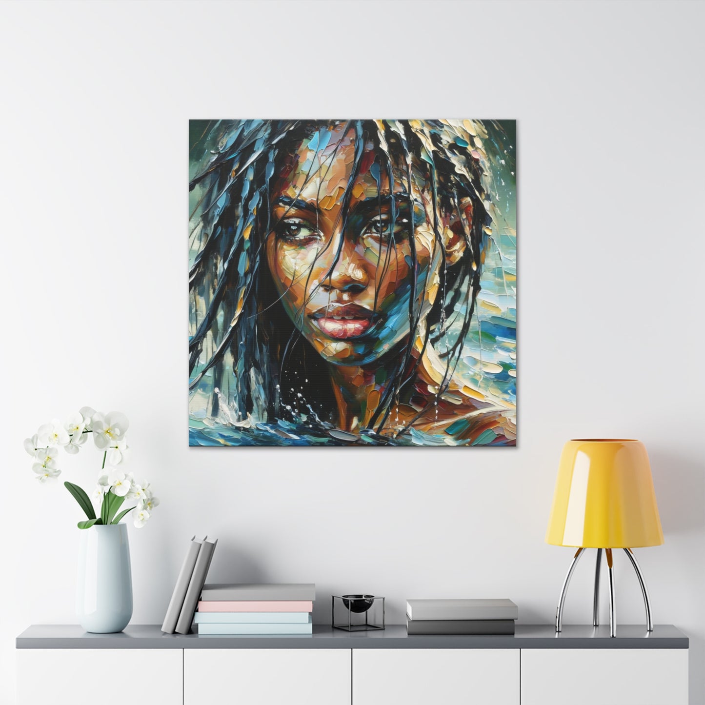 Art Print#10 of Trini Woman - Chilling in the Caribbean Sea, Oil Finish, West Indian Ethnicity, Cultural, Heritage Art, Canvas Gallery Wraps