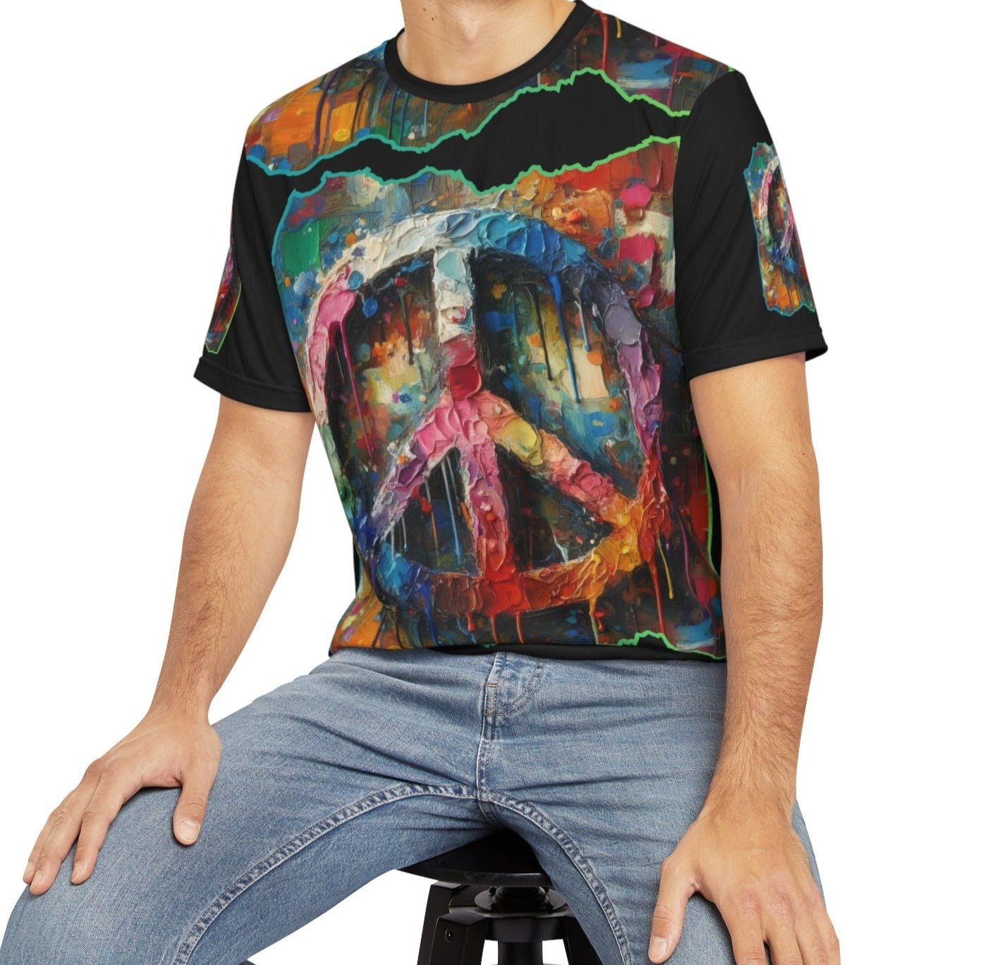 Men's Brushed Polyester Short Sleeve Tee (AOP), "PEACE"