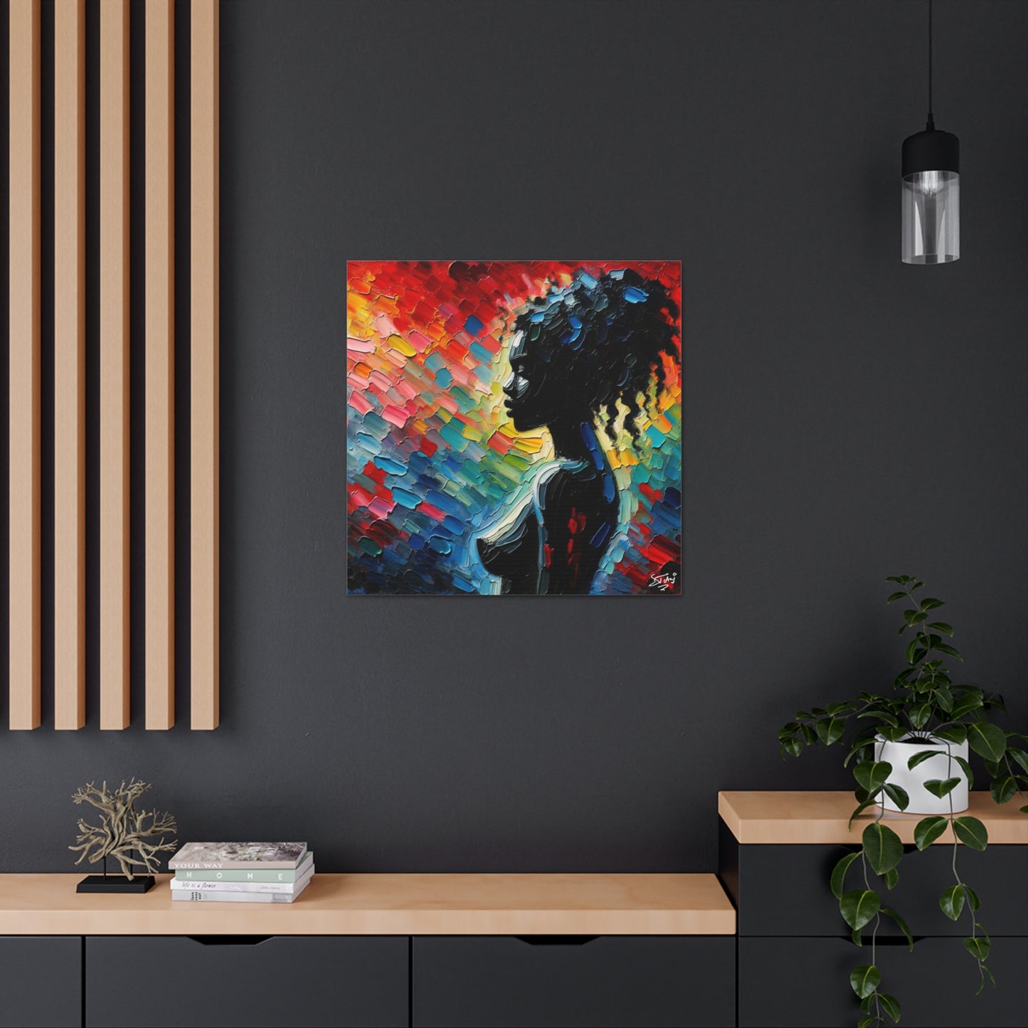 Art Print, Afro-Caribbean Woman, Silhouette, Oil Finish, West Indian Ethnicity, Cultural, Heritage, Abstract, Canvas Gallery Wrap