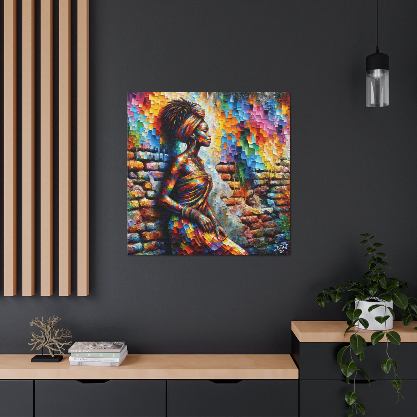 Art Print, Afro-Caribbean Woman "In Paint," (5) Oil Finish, West Indian Ethnicity, Cultural, Heritage, Semi-Abstract, Canvas Gallery Wrap