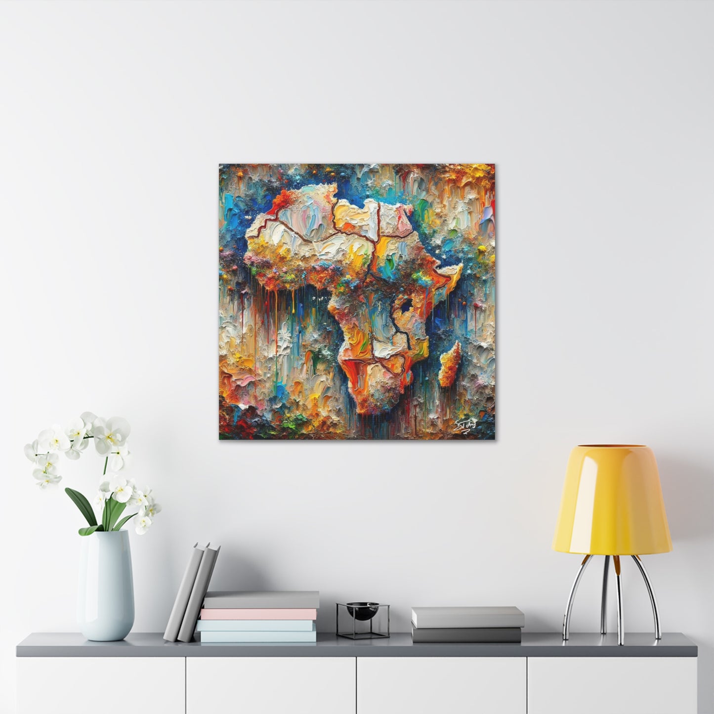 Art Print, A.F.R.I.C.A, Abstract, Oil Finish, Unity, One Love, Semi-Abstract, Canvas Gallery Wrap