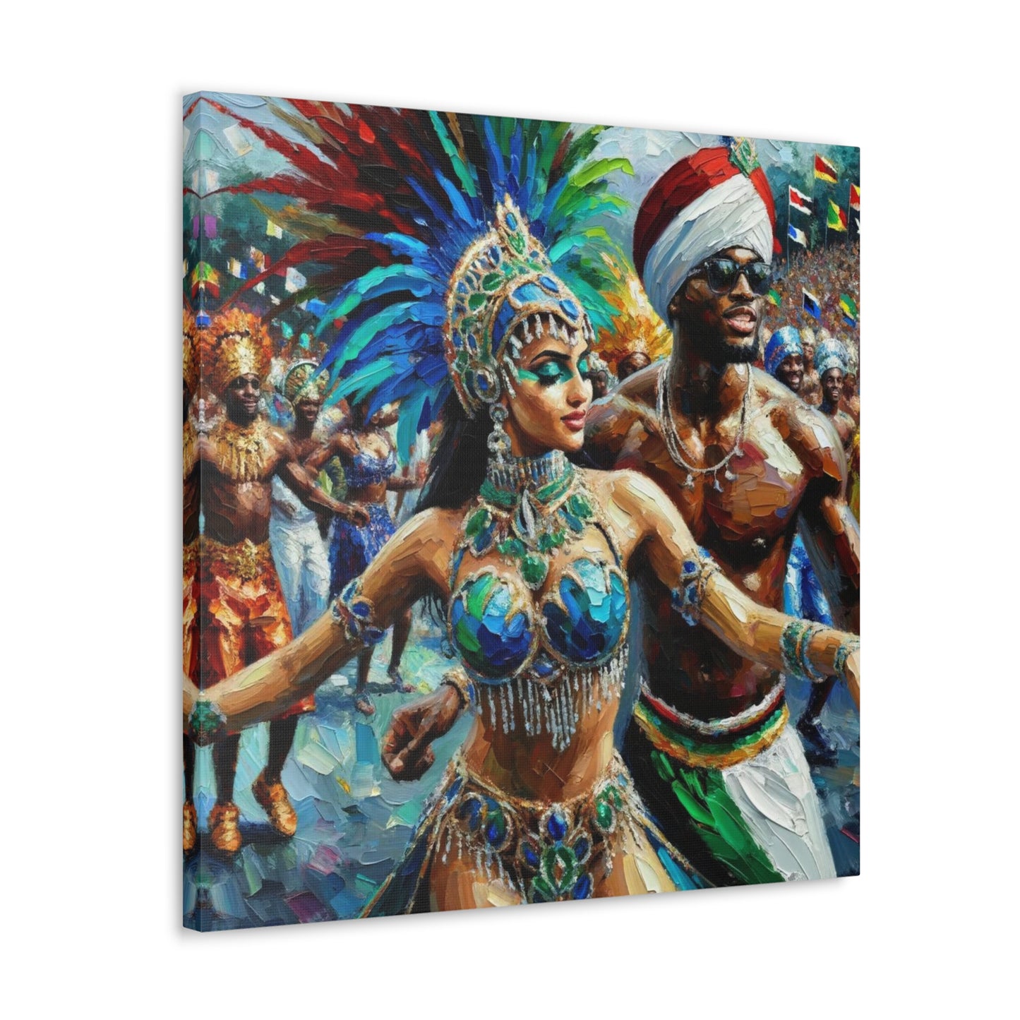 Art Print, Trini Masqueraders#3, Carnival, Oil Finish, West Indian Ethnicity, Cultural, Heritage, Indo & Afro Caribbean, Canvas Gallery Wrap