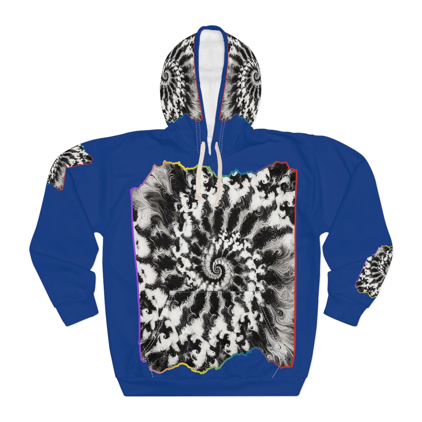 Unisex Pullover Hoodie (AOP) "B&W Tie-Dye Abstract Print"