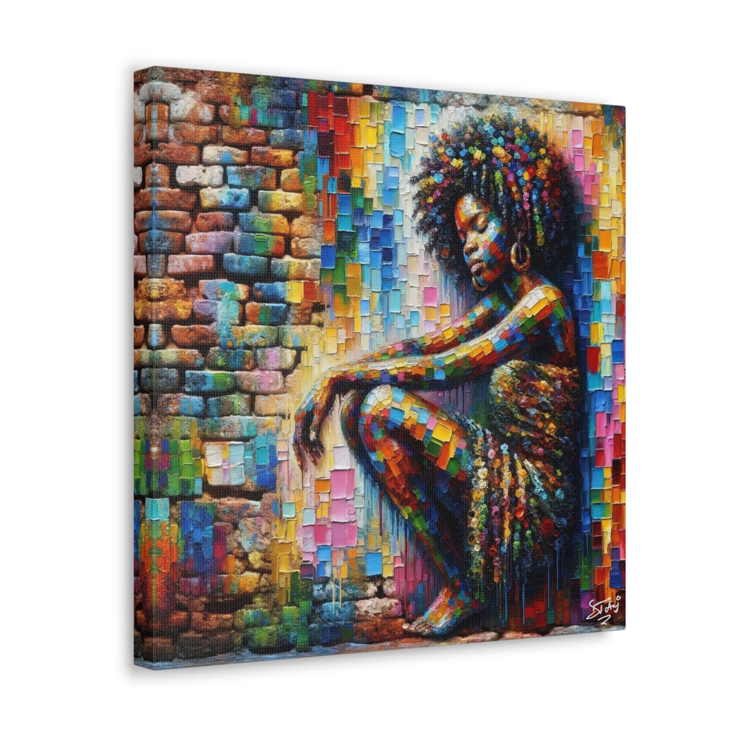 Art Print, Afro-Caribbean Woman "In Paint," (2) Oil Finish, West Indian Ethnicity, Cultural, Heritage, Semi-Abstract, Canvas Gallery Wrap