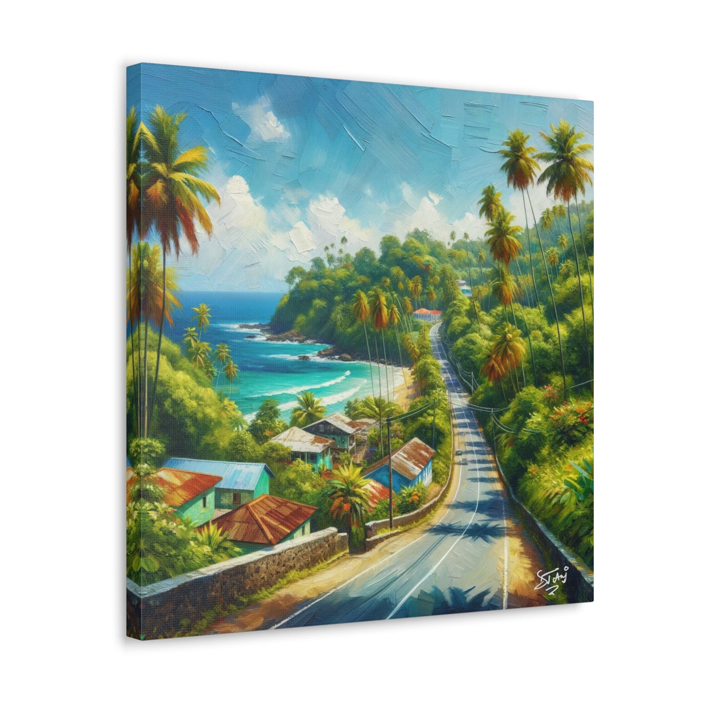 Art Print, Tranquil Countryside Road in Tobago, West Indian Art, Canvas Gallery Wraps