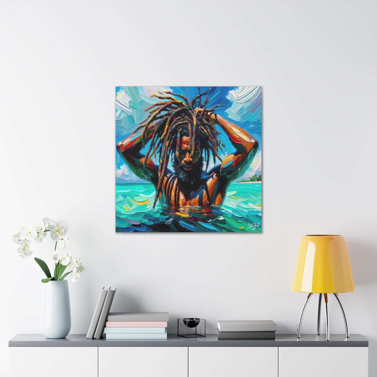 Art Print, Afro-Caribbean Man with Dreadlocks, Oil Finish, West Indian Ethnicity, Cultural, Heritage, Semi-Abstract, Canvas Gallery Wrap