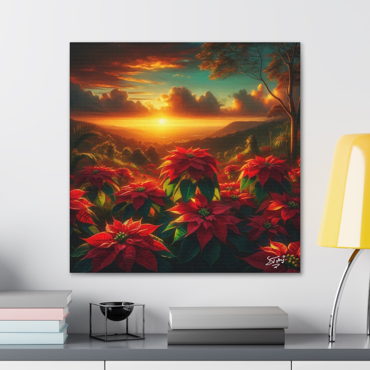 Print #2 of Wild Poinsettia Plants in the Caribbean During Sunset, Trinidad and Tobago, Canvas Gallery Wraps