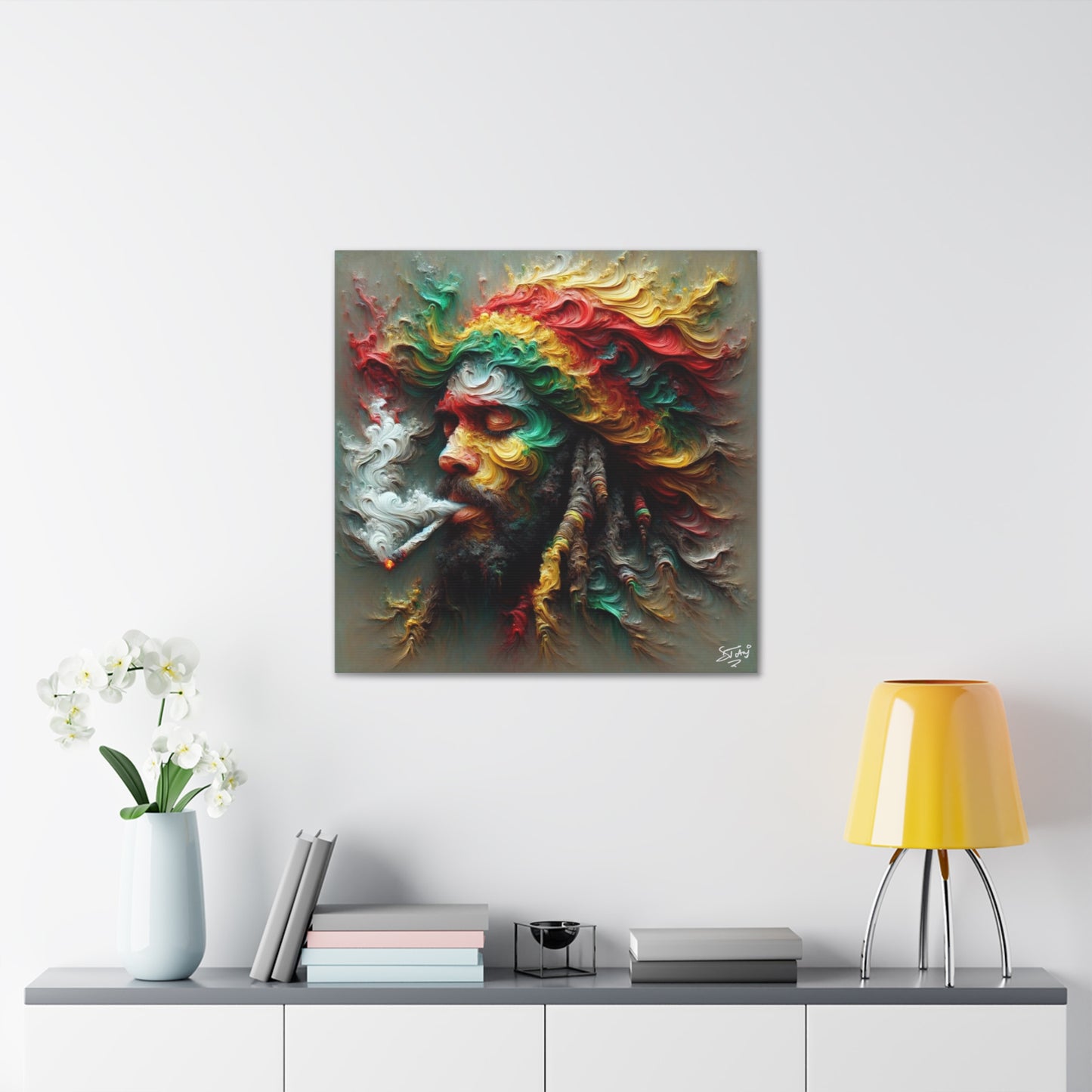 Art Print, Dougla-Rasta Man, Oil Finish, West Indian Ethnicity, Cultural, Heritage, Semi-Abstract, Canvas Gallery Wrap