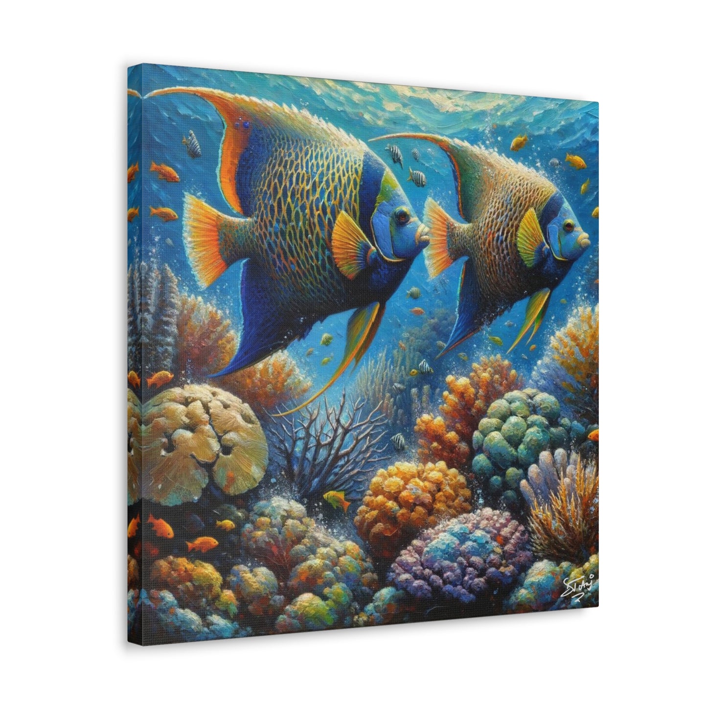 Art Print, Queen Angelfish, Oil Finish, Caribbean Nature, Canvas Gallery Wrap