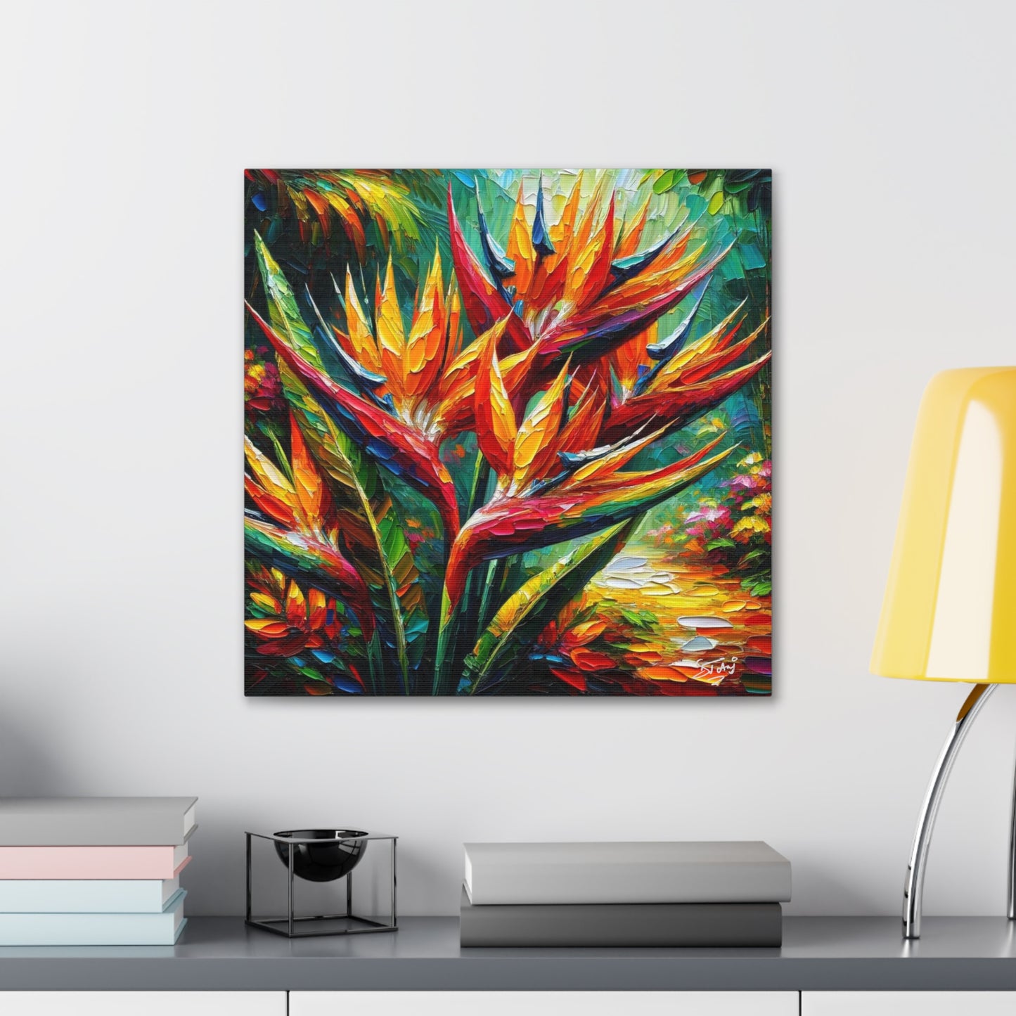 Art Print of Tropical Flower Garden, Oil Finish, West Indian Art, Canvas Gallery Wraps