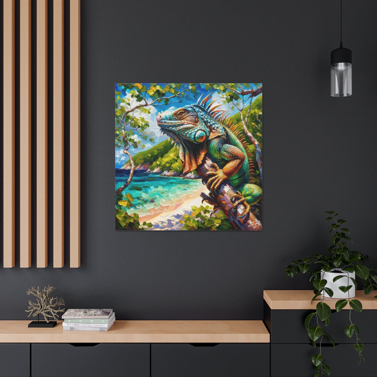 Art Print, Iguana, Caribbean Wildlife, Oil Finish, Caribbean Nature, Cultural, Heritage, Canvas Gallery Wrap