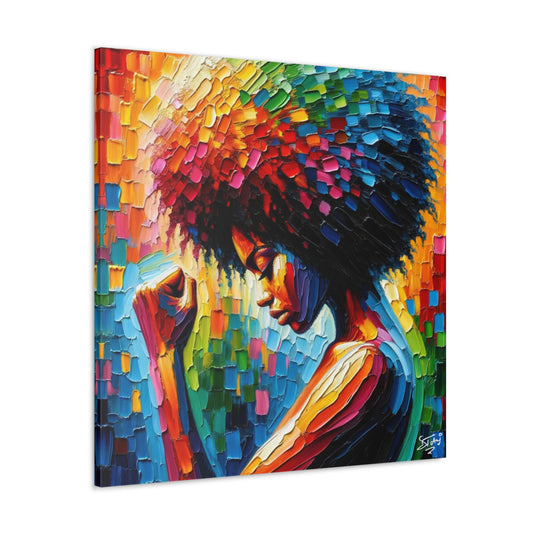 Art Print, Afro-Caribbean Woman, Black Power, Oil Finish, West Indian Ethnicity, Cultural, Heritage, Semi-Abstract, Canvas Gallery Wrap