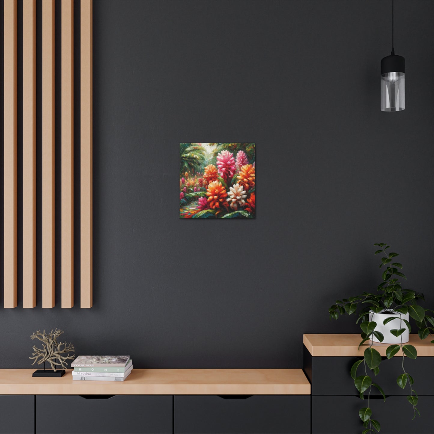 Art Print of Tropical Flower Garden, Oil Finish, West Indian Art, Canvas Gallery Wraps