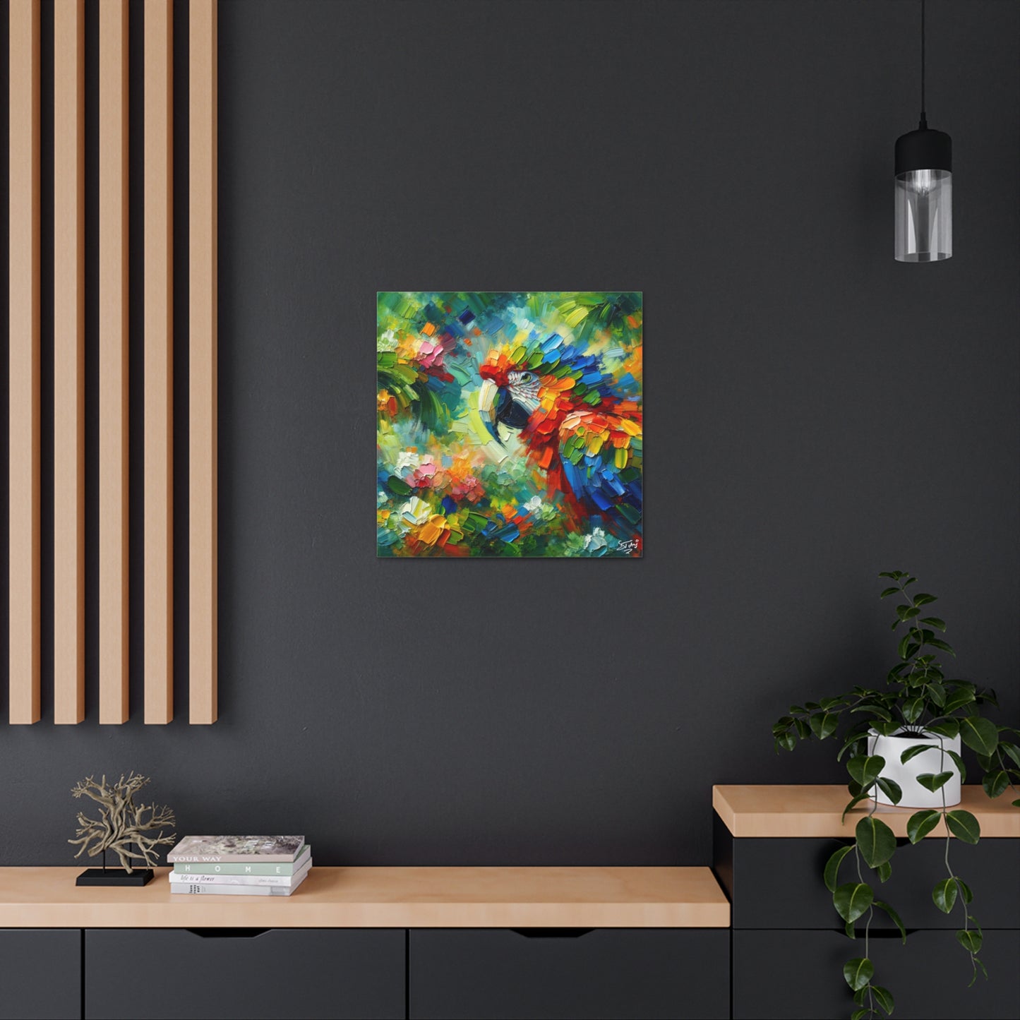 Art Print, The Parrot, Oil Finish, Caribbean Nature, Cultural, Heritage, Semi-Abstract, Canvas Gallery Wrap