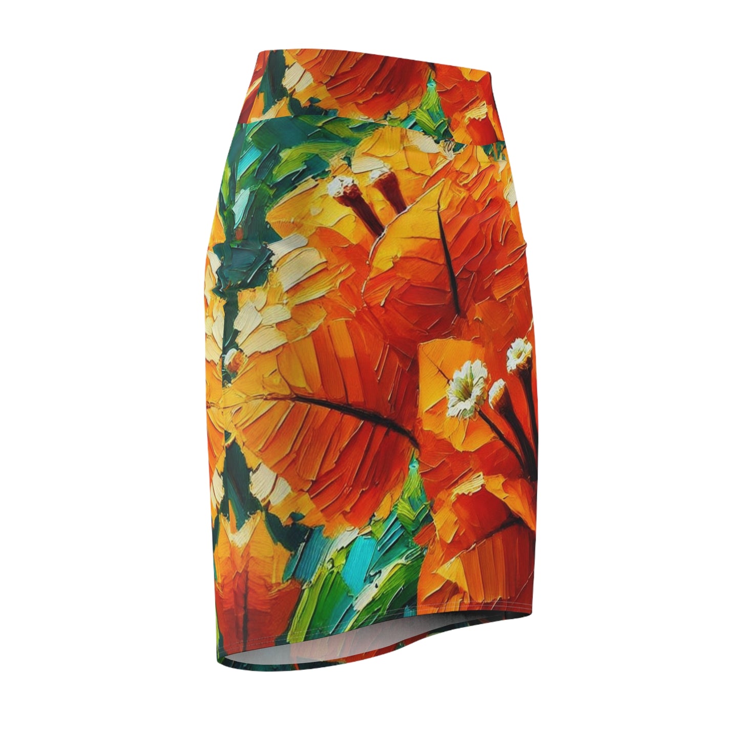 Women's Pencil Skirt (AOP) Orange Bougainvillea Print