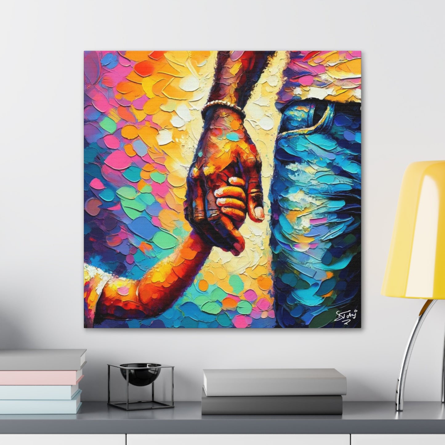 Art Print, Afro-Caribbean Father & Son, Oil Finish, West Indian Ethnicity, Cultural, Heritage, Abstract, Canvas Gallery Wrap