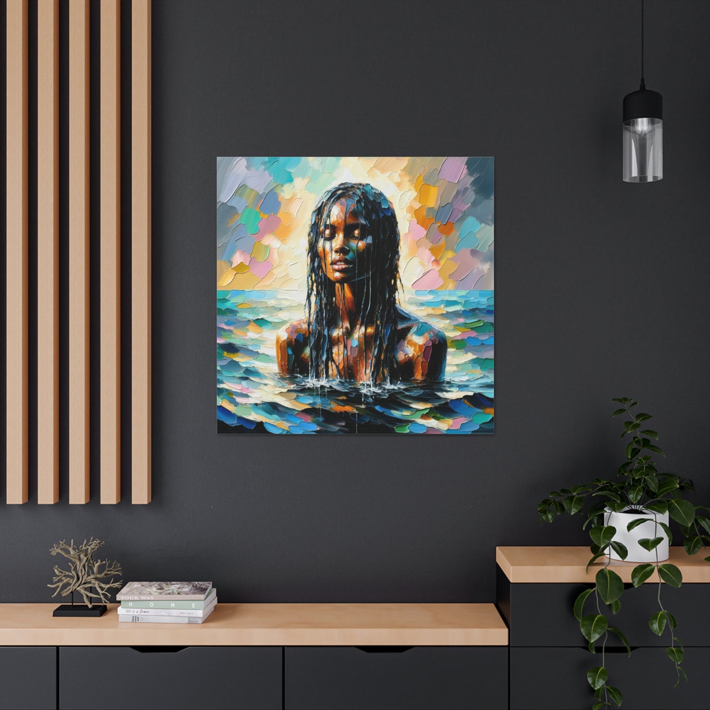 Art Print#9 of Trini Woman - Chilling in the Caribbean Sea, Oil Finish, West Indian Ethnicity, Cultural, Heritage Art, Canvas Gallery Wraps