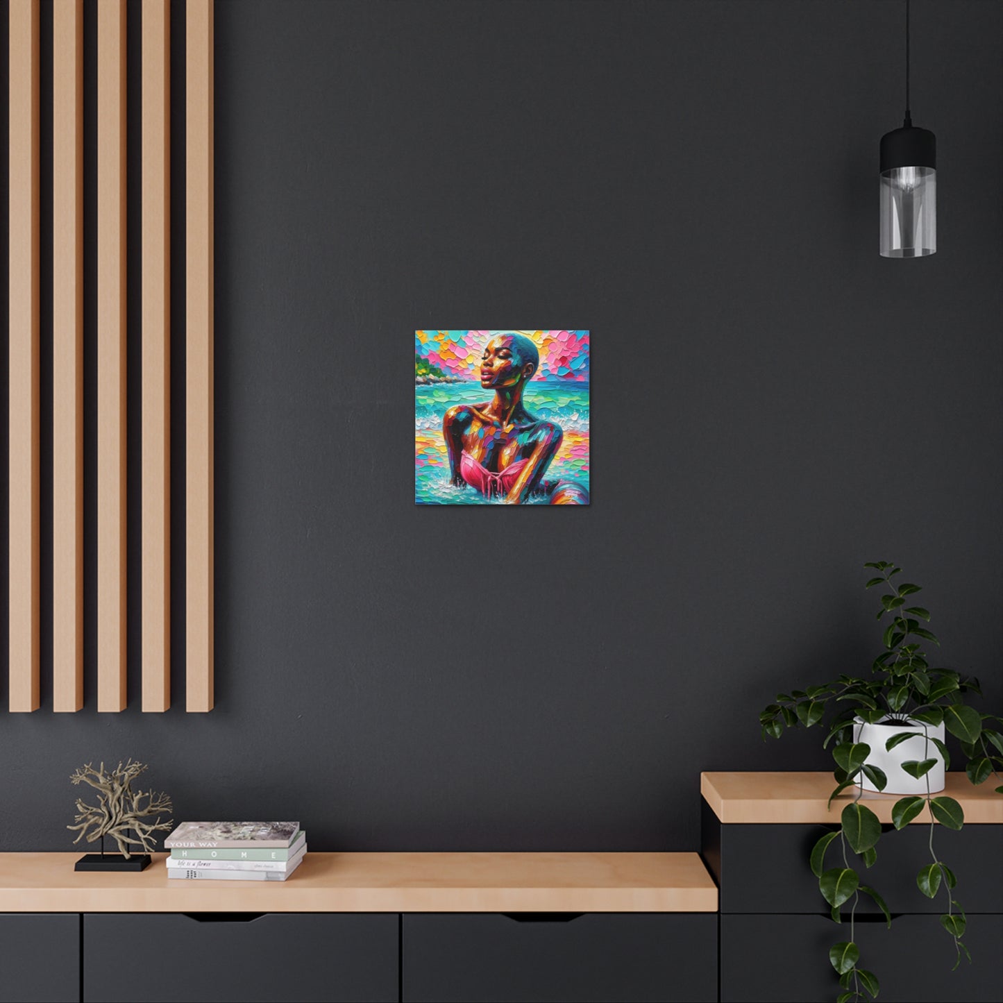 Art Print, Afro-Caribbean Woman, "Sea Bath" Abstract, Oil Finish, West Indian Ethnicity, Cultural, Heritage, Abstract, Canvas Gallery Wrap