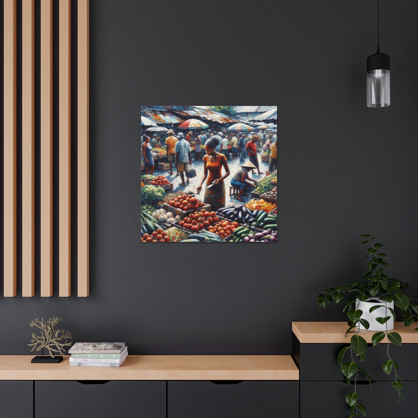 Art Print#4, "Selling at the Market", Market Scene in Trinidad, Caribbean, Oil Finish, West Indian Art, Canvas Gallery Wraps