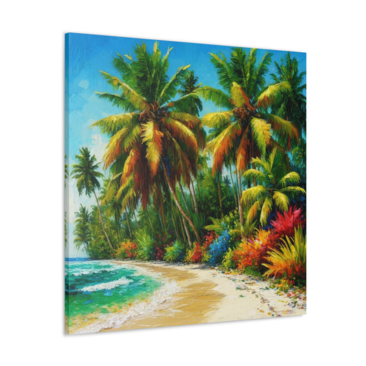 Art Print of Caribbean Beach Scene, Oil Painting, West Indian Art, Canvas Gallery Wraps