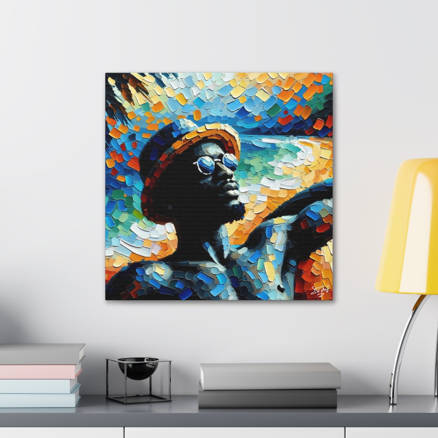 Art Print, Afro-Caribbean Man "In Silhouette," Oil Finish, West Indian Ethnicity, Cultural, Heritage, Semi-Abstract, Canvas Gallery Wrap