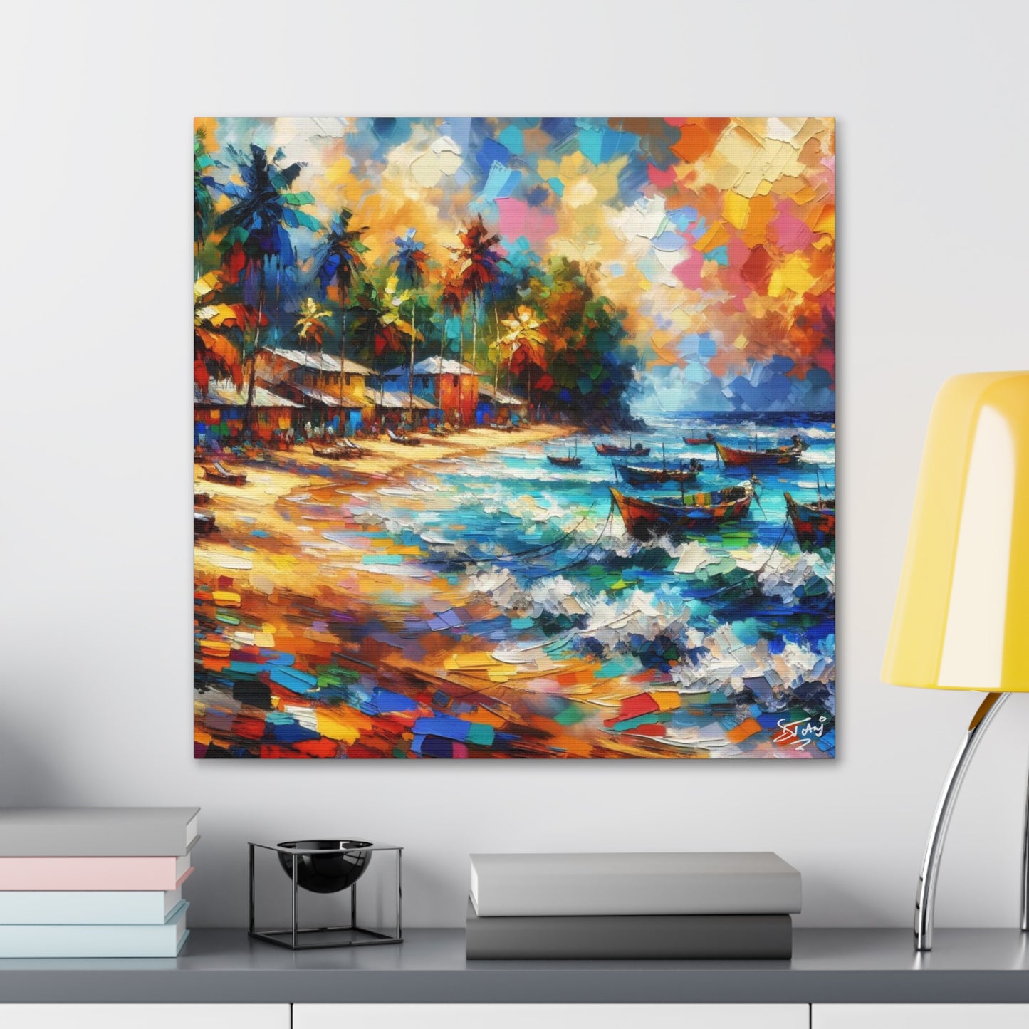 Art Print of Caribbean Sunset, Abstract, Oil Painting, West Indian Art, Canvas Gallery Wraps