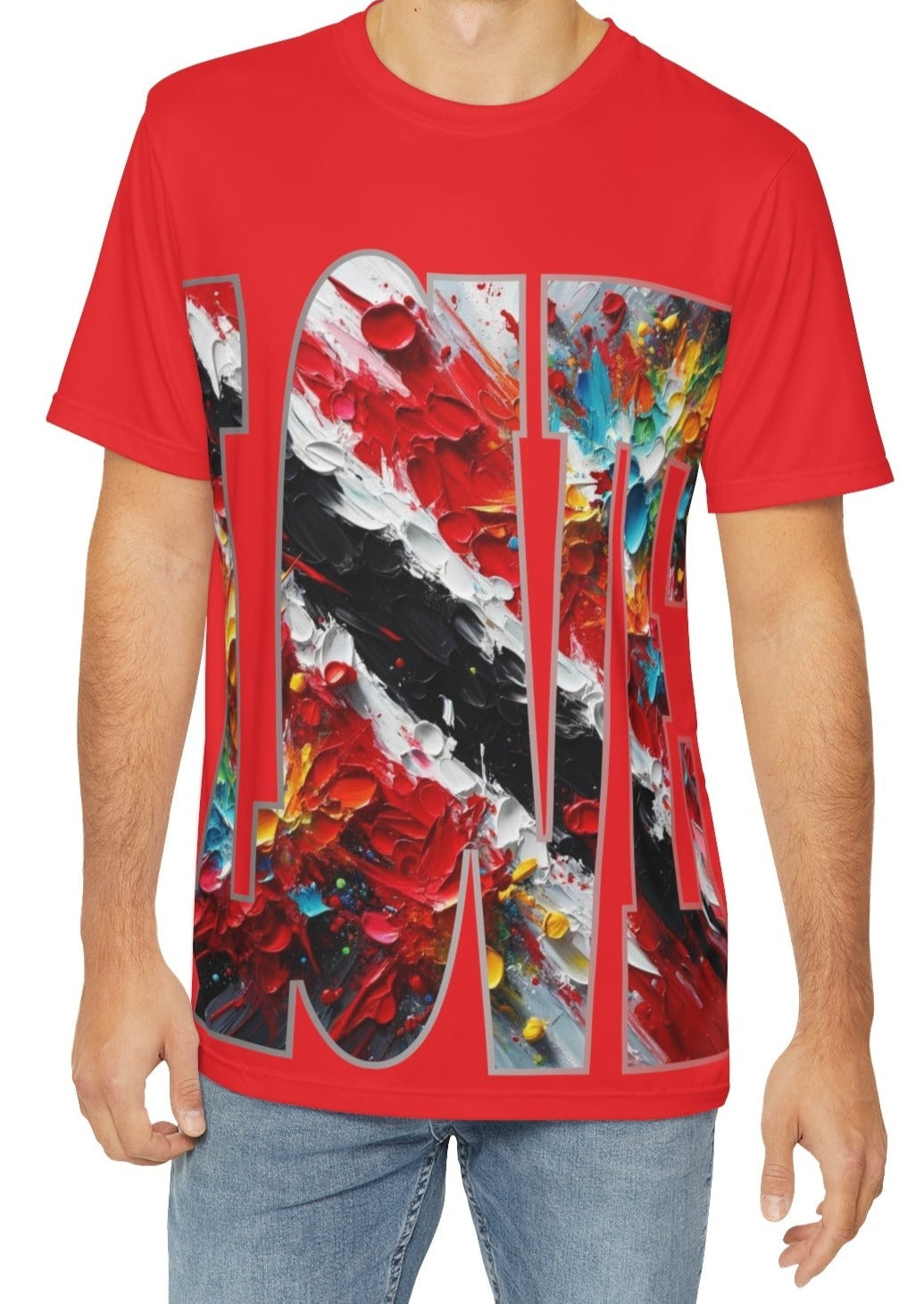 Men's Brushed Polyester Short Sleeve Tee (AOP), "Love Trinidad" "Trini Pride"