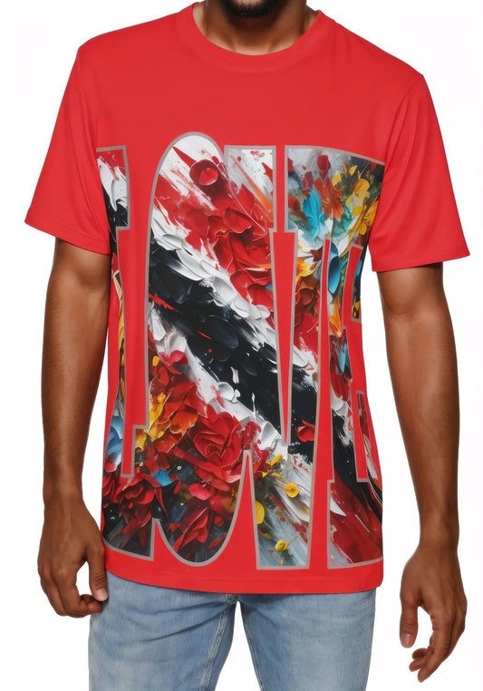 Men's Brushed Polyester Short Sleeve Tee (AOP), "Love Trinidad" "Trini Pride"