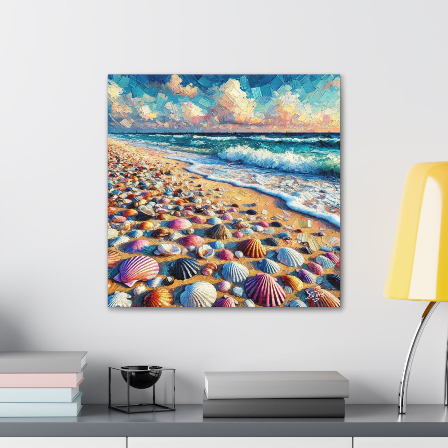 Art Print, Seashells, Caribbean Beach Scene, Abstract, Oil Painting, West Indian Art, Canvas Gallery Wraps