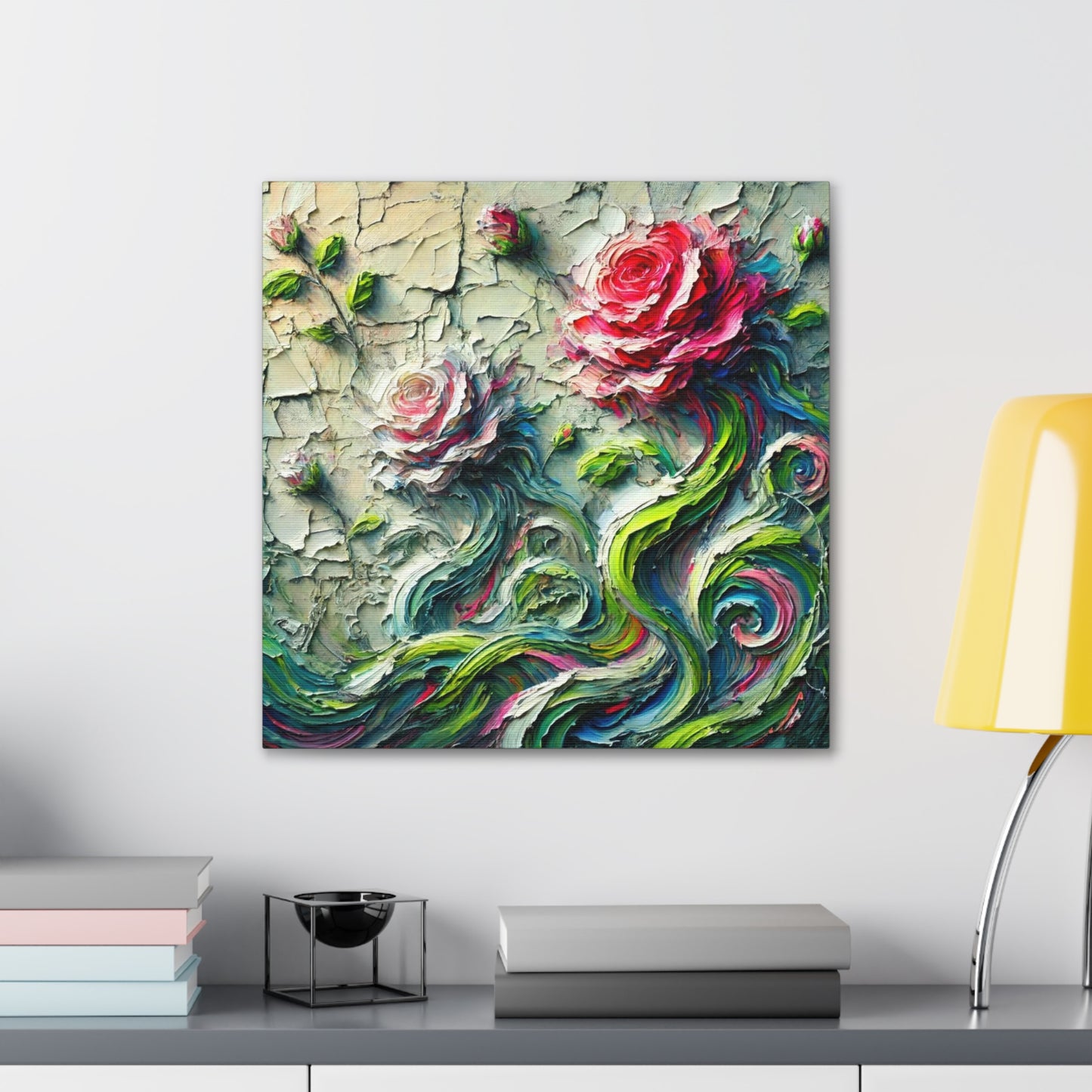 Art Print, "A Rose is a Still a Rose," Abstract Oil Finish, West Indian Art, Canvas Gallery Wraps