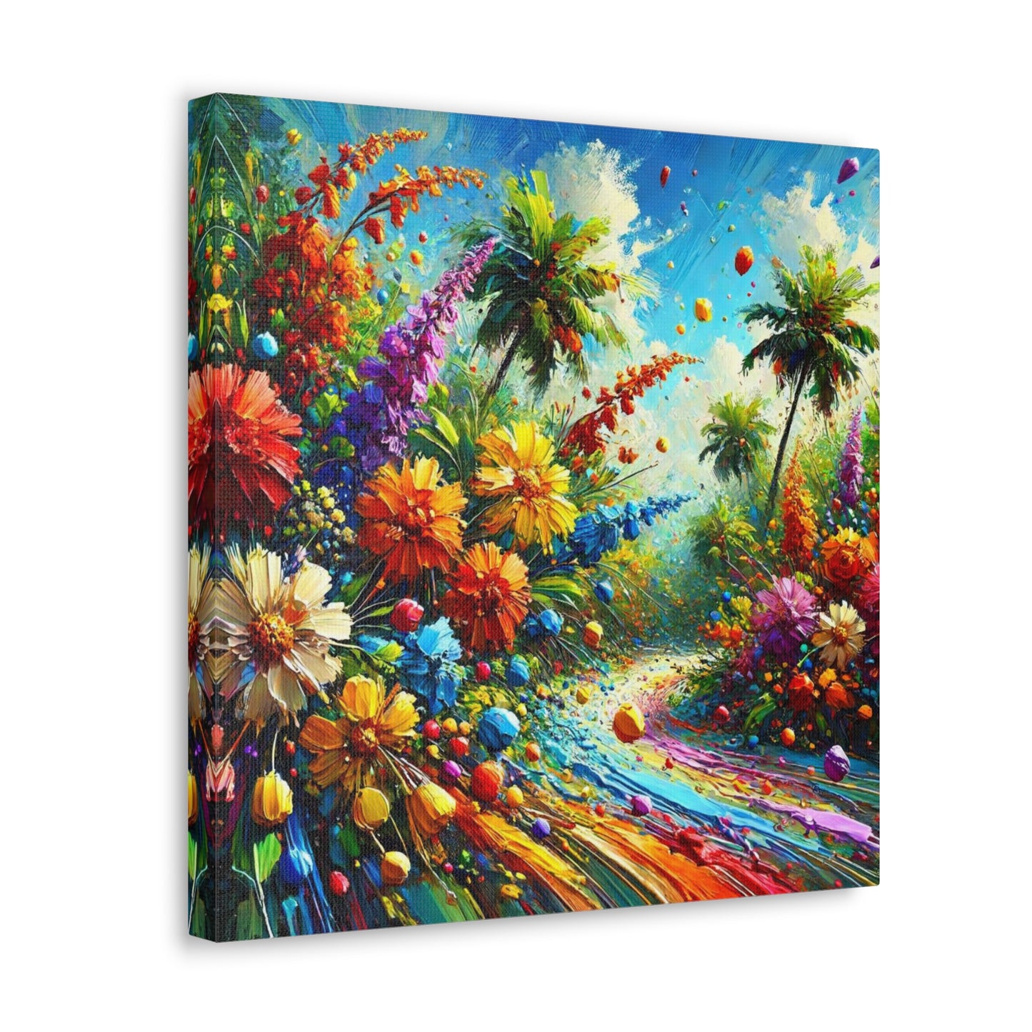 Art Print of Tropical Flower Garden, Abstract Oil Finish, West Indian Art, Canvas Gallery Wraps