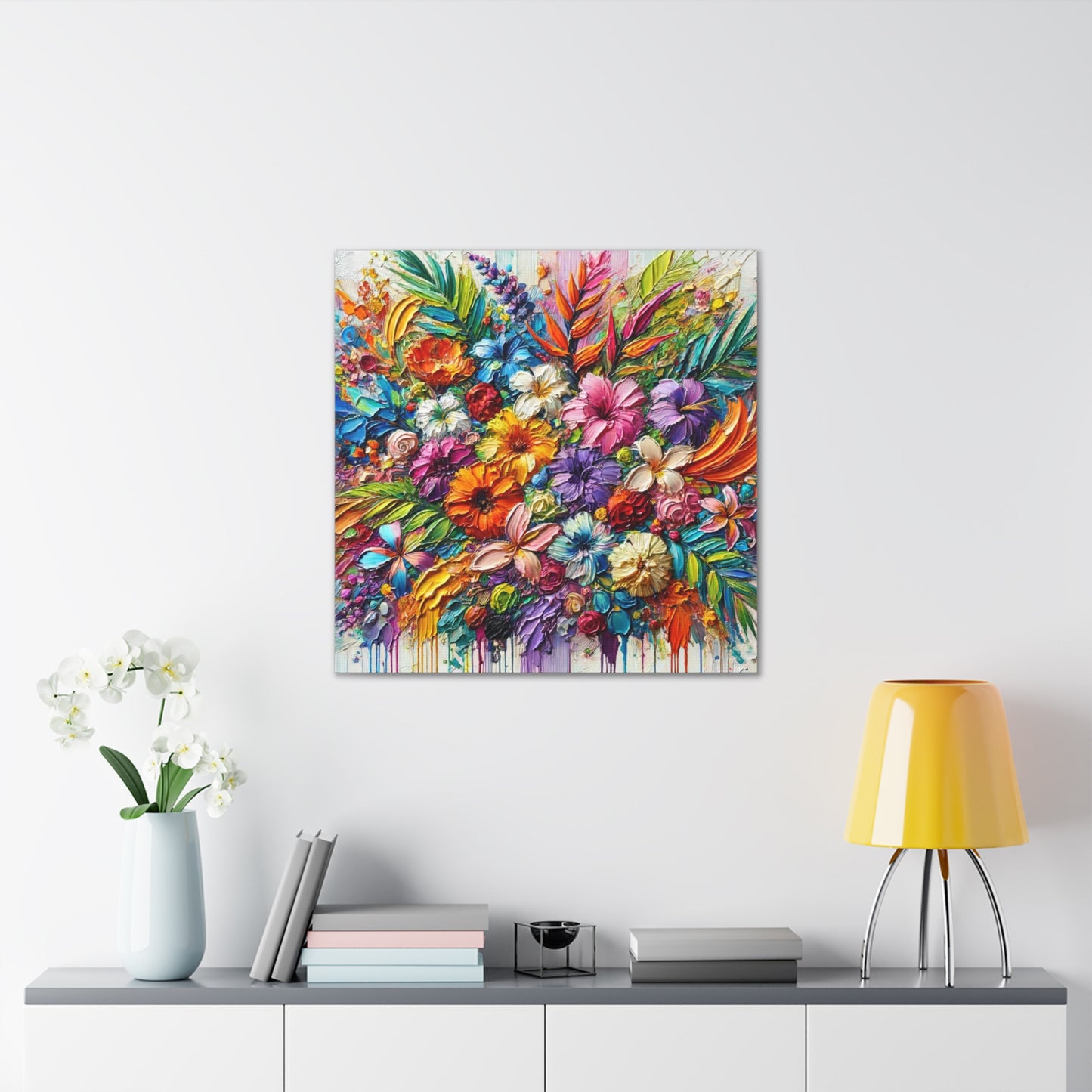 Art Print of Tropical Floral Arrangement, Abstract Oil Finish, West Indian Art, Canvas Gallery Wraps