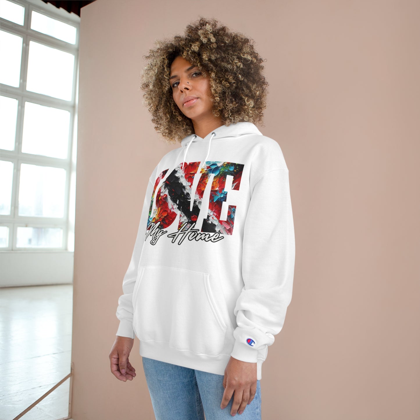 Champion Hoodie, "Love My Home" Inclusion, Anti-Racism, Racial Justice, One Love, Unity, Diversity, Immigrant Outsiders, Trinidad Caribbean Culture, FashionWithPurpose, ConsciousClothing, Cultural Identity, Black Inspiration Empowerment