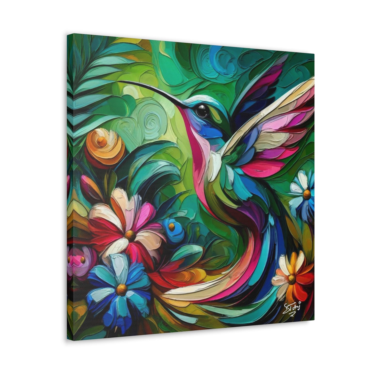 Art Print, Hummingbird, Caribbean Birds, Abstract Oil Finish, Caribbean Nature, Cultural, Heritage, Canvas Gallery Wrap