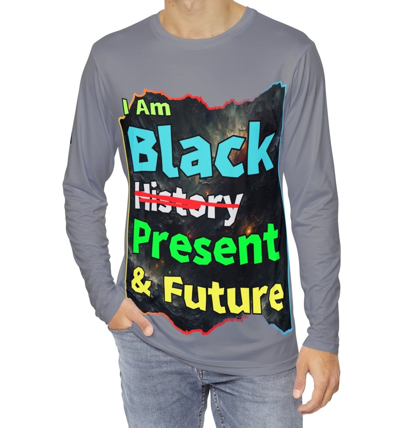 Men's Brushed Polyester Long Sleeve Shirt (AOP) "I Am Black Present & Future"