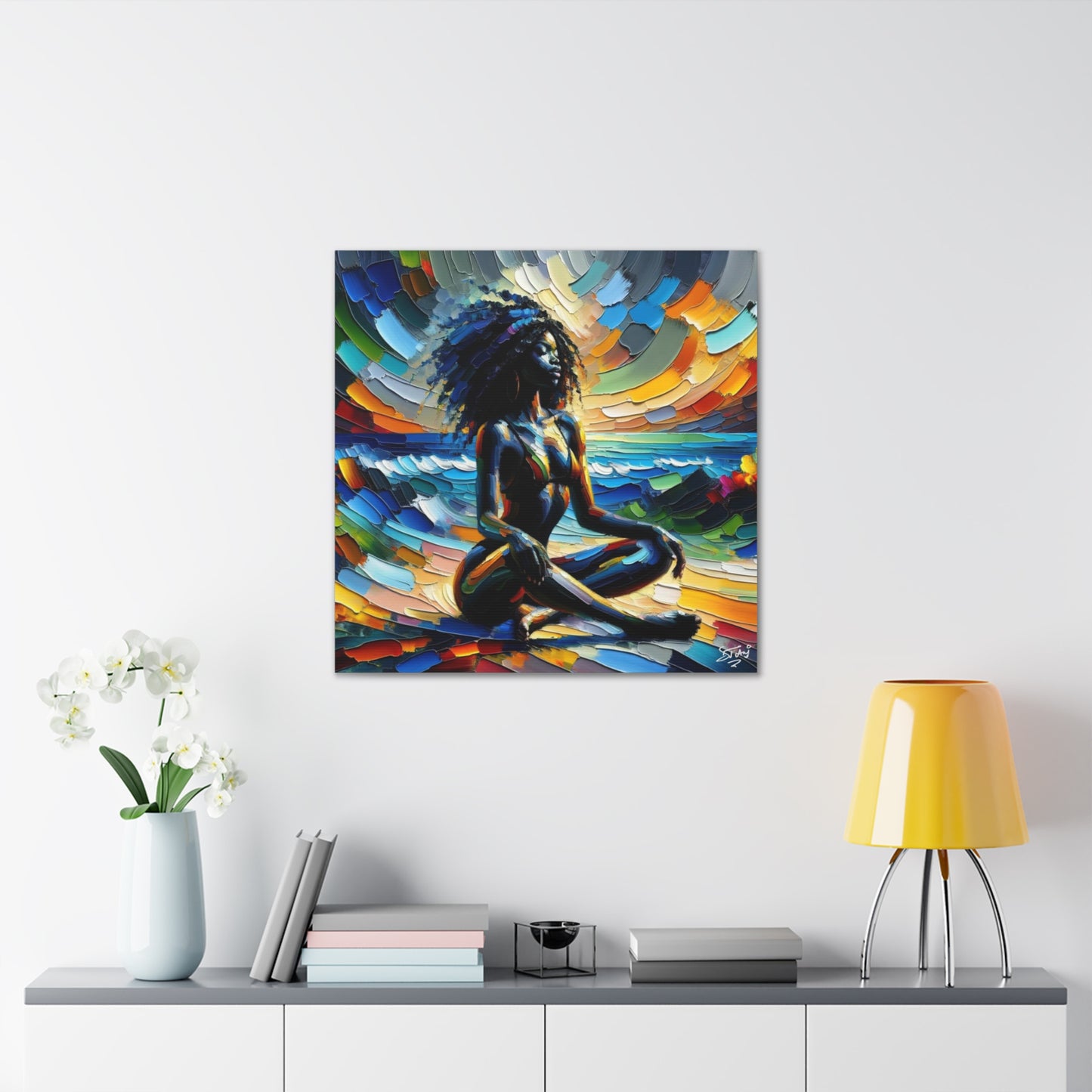 Art Print, Afro-Caribbean Woman, "Meditation" Abstract, Oil Finish, West Indian Ethnicity, Cultural, Heritage, Abstract, Canvas Gallery Wrap